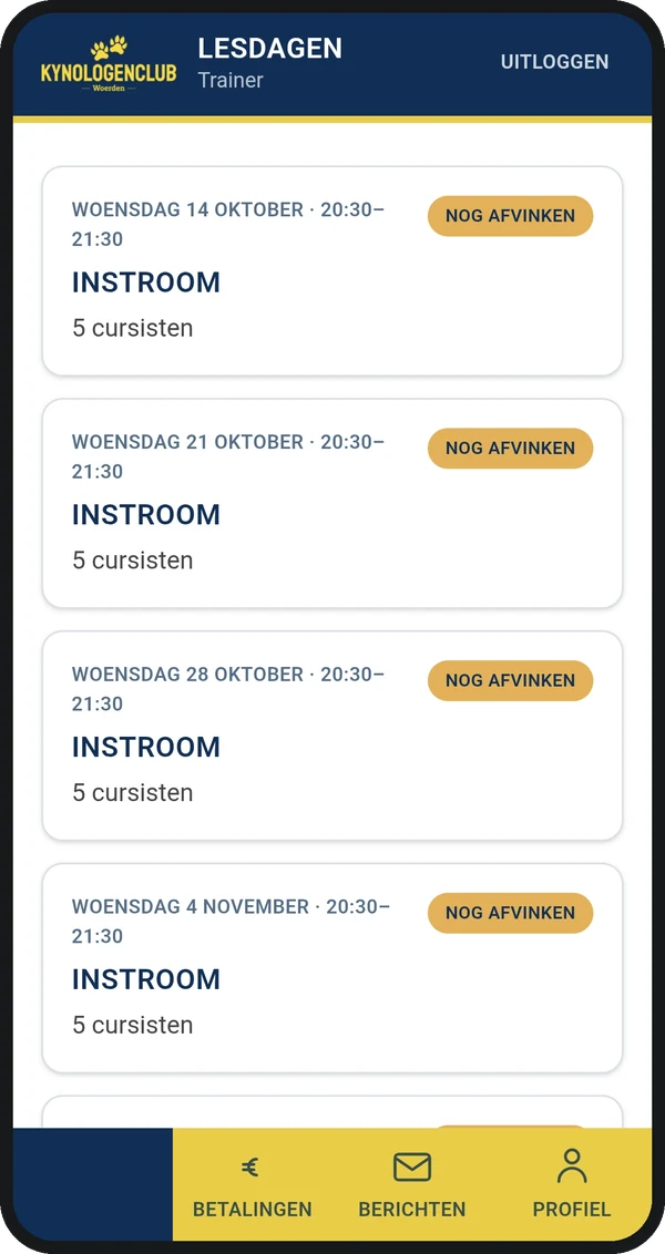 Scherm Lesdagen van de KCW-webapp